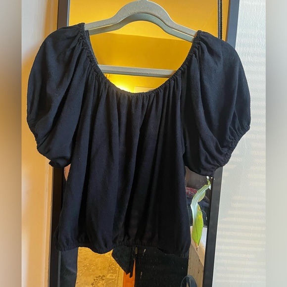 Traded Honeydove Vintage raw silk puff sleeve top, size L - Picture 2 of 11